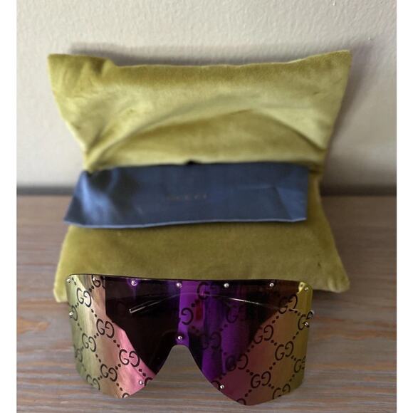 Authentic Gucci GG1244s XL Pink Logo Purple Mirror Shield Unisex Sunglasses - Picture 11 of 11
